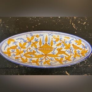 Italian handmade Oval Ceramic Platter with Gold Accents